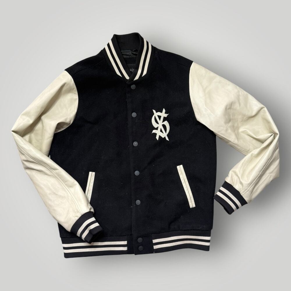 Ksubi King Letterman  Jacket Leather Sleeves Wool Blend Logo  sz M